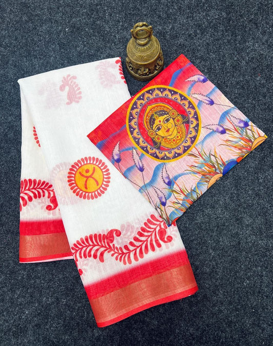 Devika Saree – MG468 | Graceful Linen Saree with Digital Print -A2