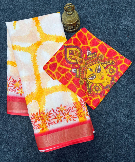 Devika Saree – MG468 | Graceful Linen Saree with Digital Print -A5