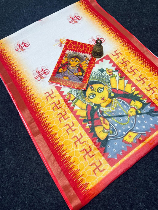 Devika Saree – MG468 | Graceful Linen Saree with Digital Print -A6