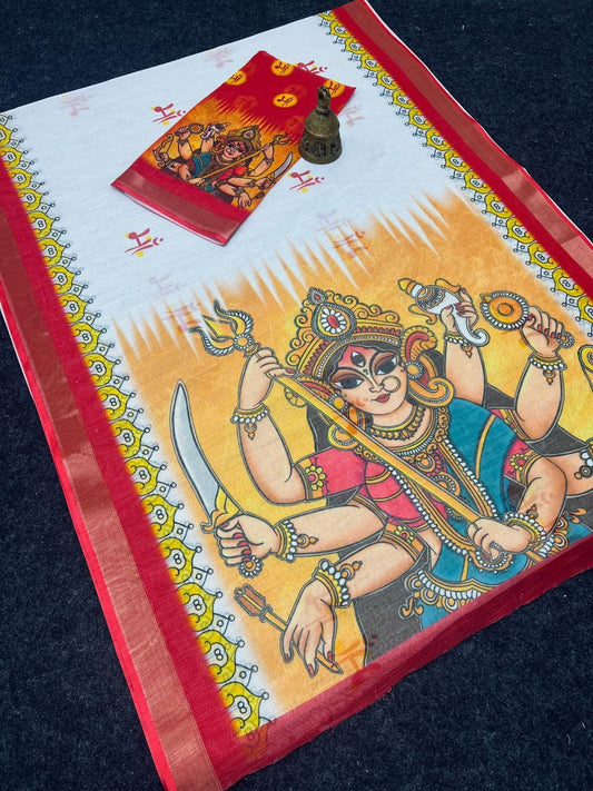 Devika Saree – MG468 | Graceful Linen Saree with Digital Print -A7