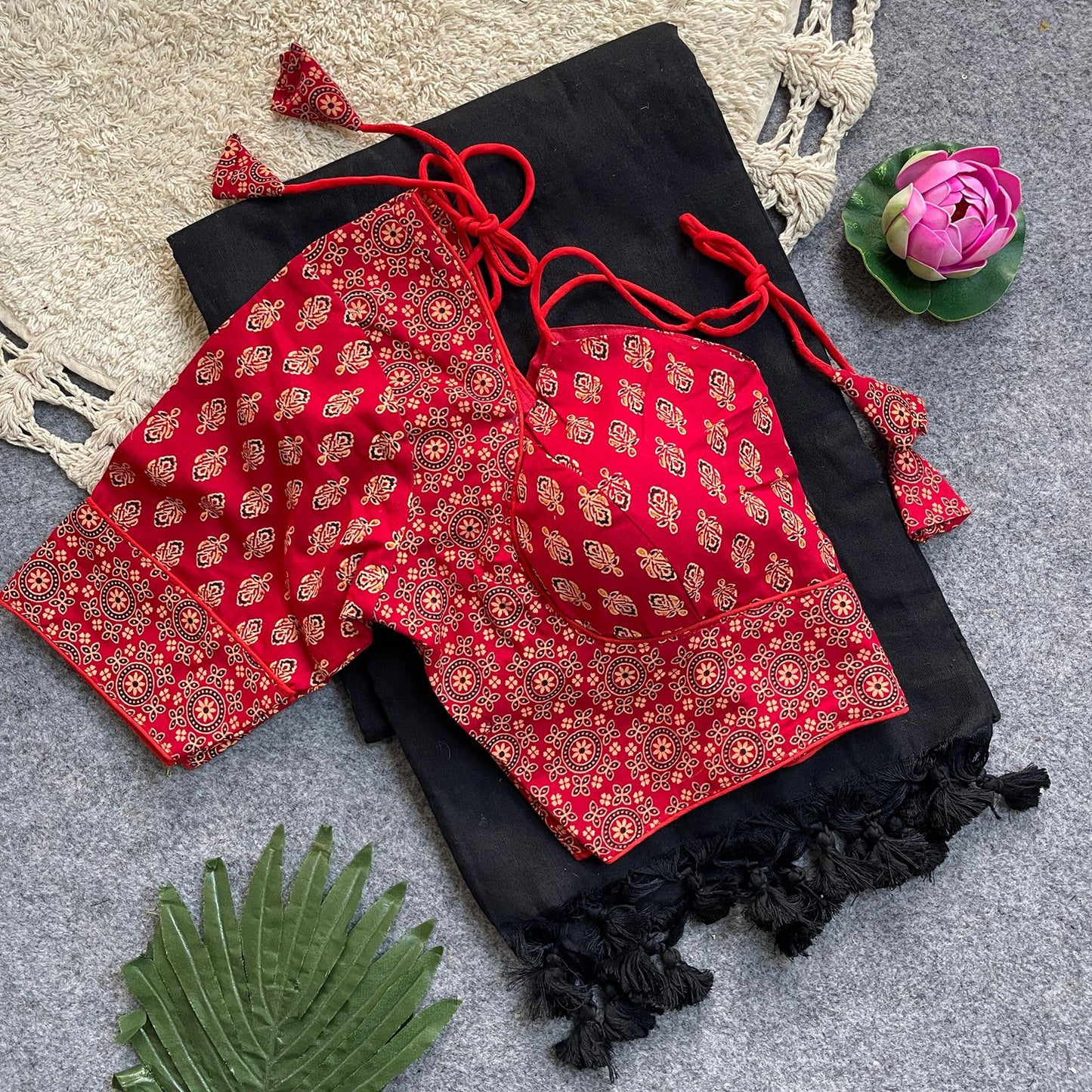 Khadi Cotton Silk Saree with Readymade Ajrakh Blouse – WF-02 A11