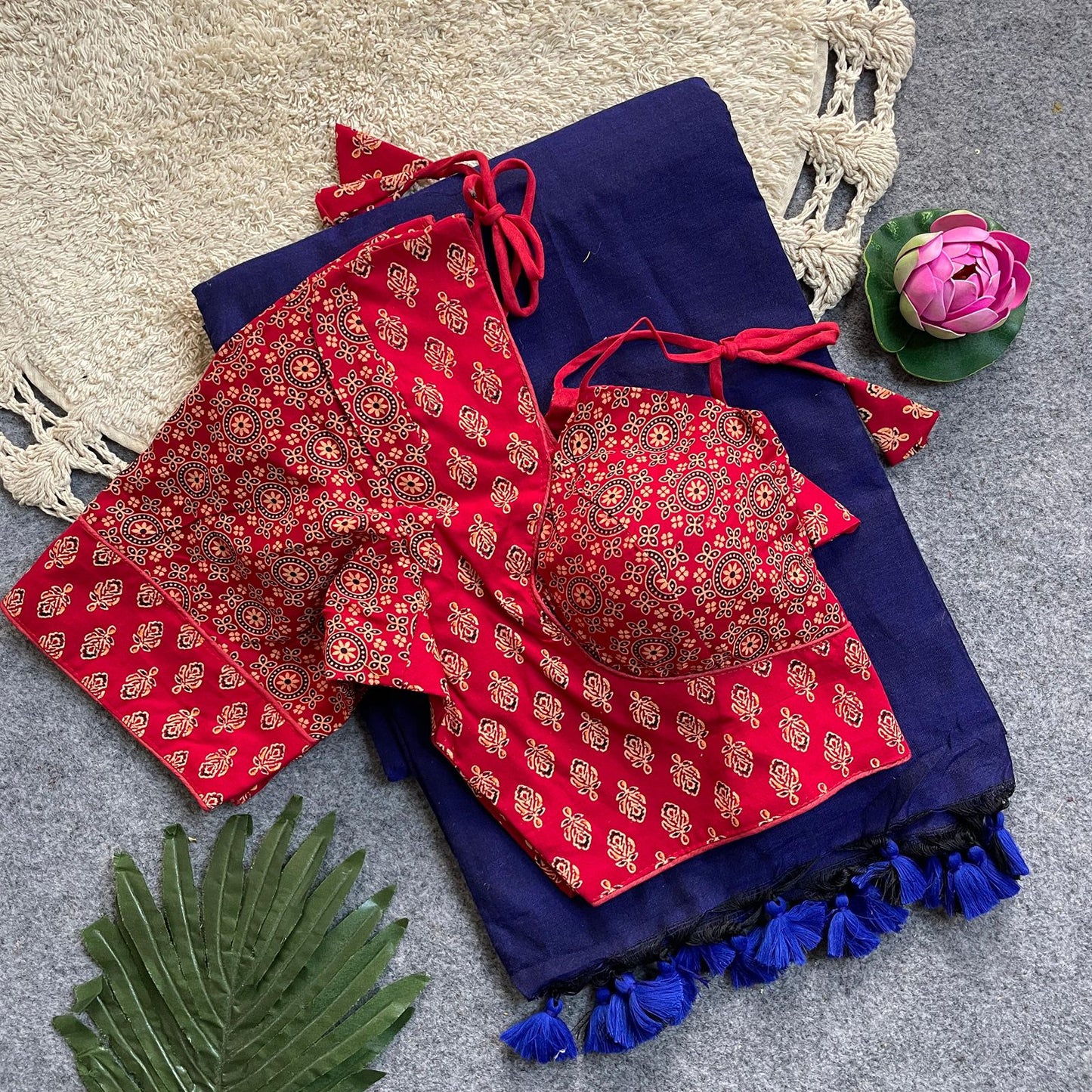 Khadi Cotton Silk Saree with Readymade Ajrakh Blouse – WF-02 A12