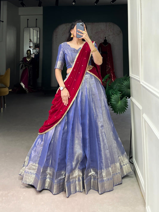 KESARIYA Collection – South’s Signature Weave in a Festive Lehenga Set - BLUE