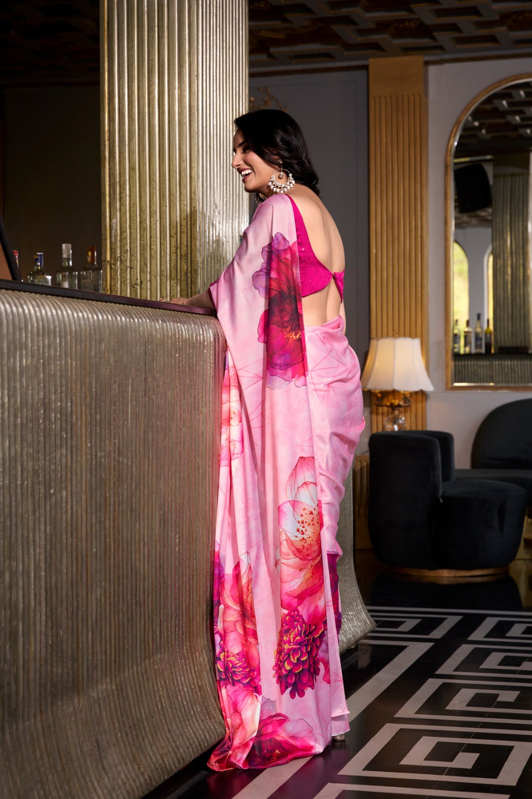MIKELI Satin Silk Printed Saree with Moonga Silk Hotfix Blouse – YNF7026LPI