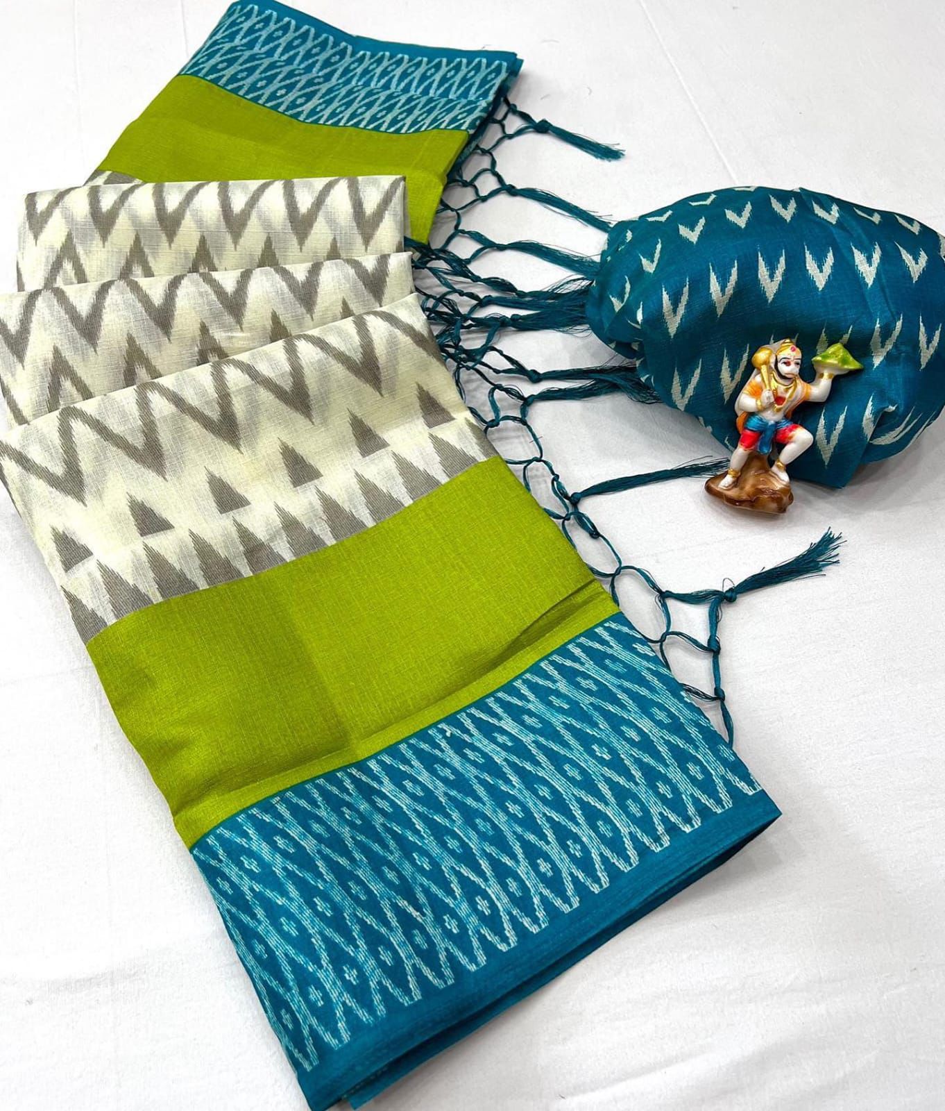 Khadi Silk Saree with HD Ikkat Print & Tassel Pallu - G1