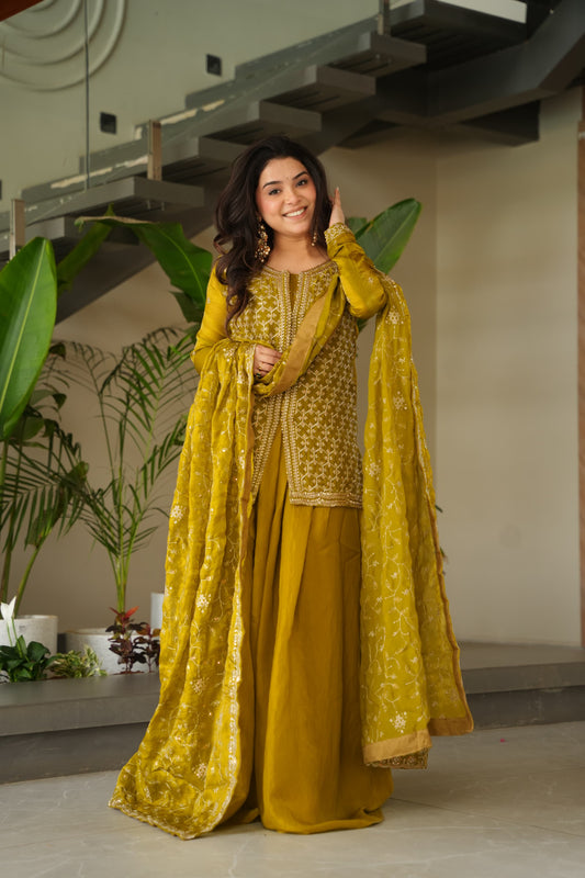 LW-9247 – Premium Designer Top-Bottom-Dupatta Set - Mustard