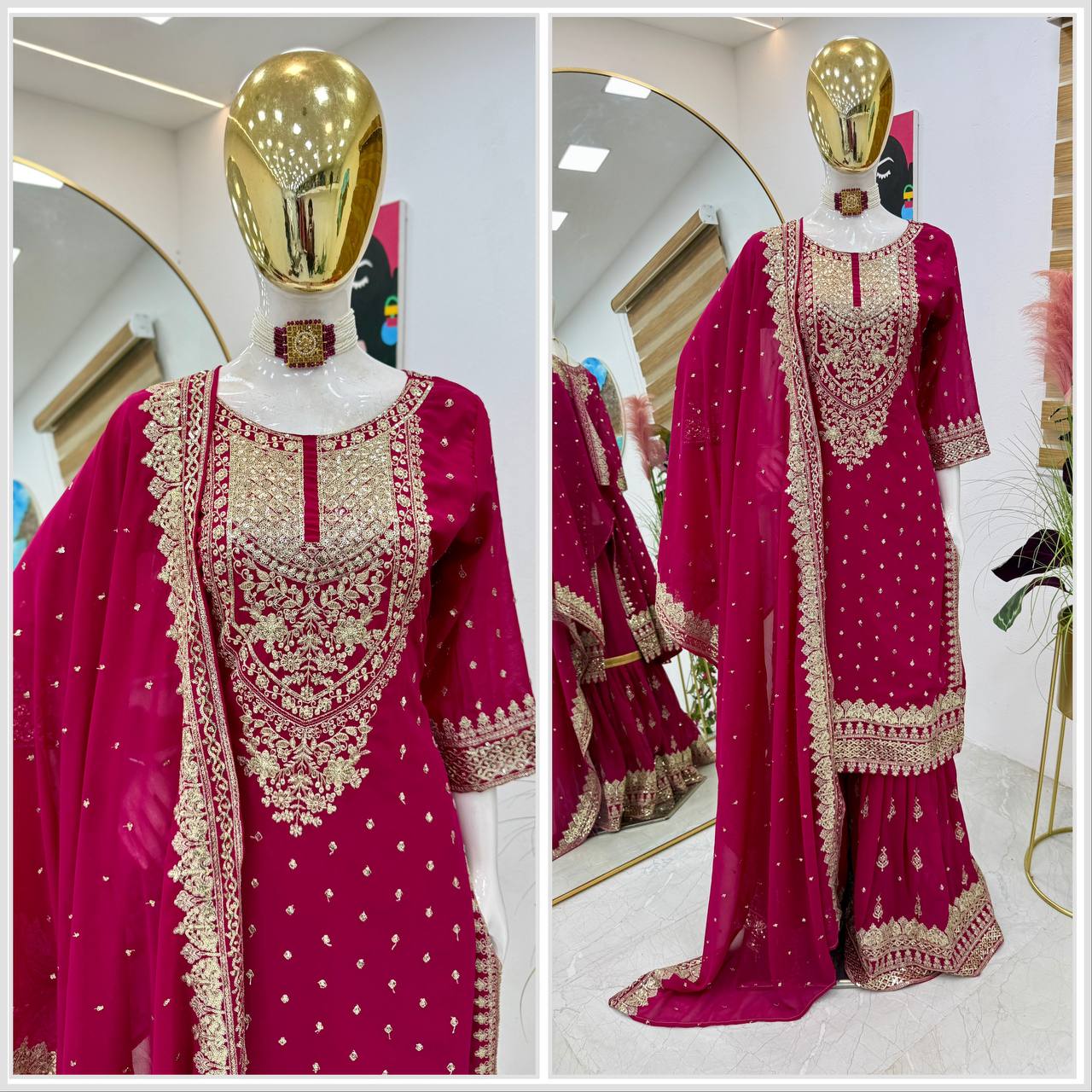 ZB-5041 – Fox Georgette Designer Sharara Suit Set - Pink