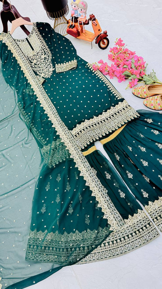 ZB-5041 – Fox Georgette Designer Sharara Suit Set - Green