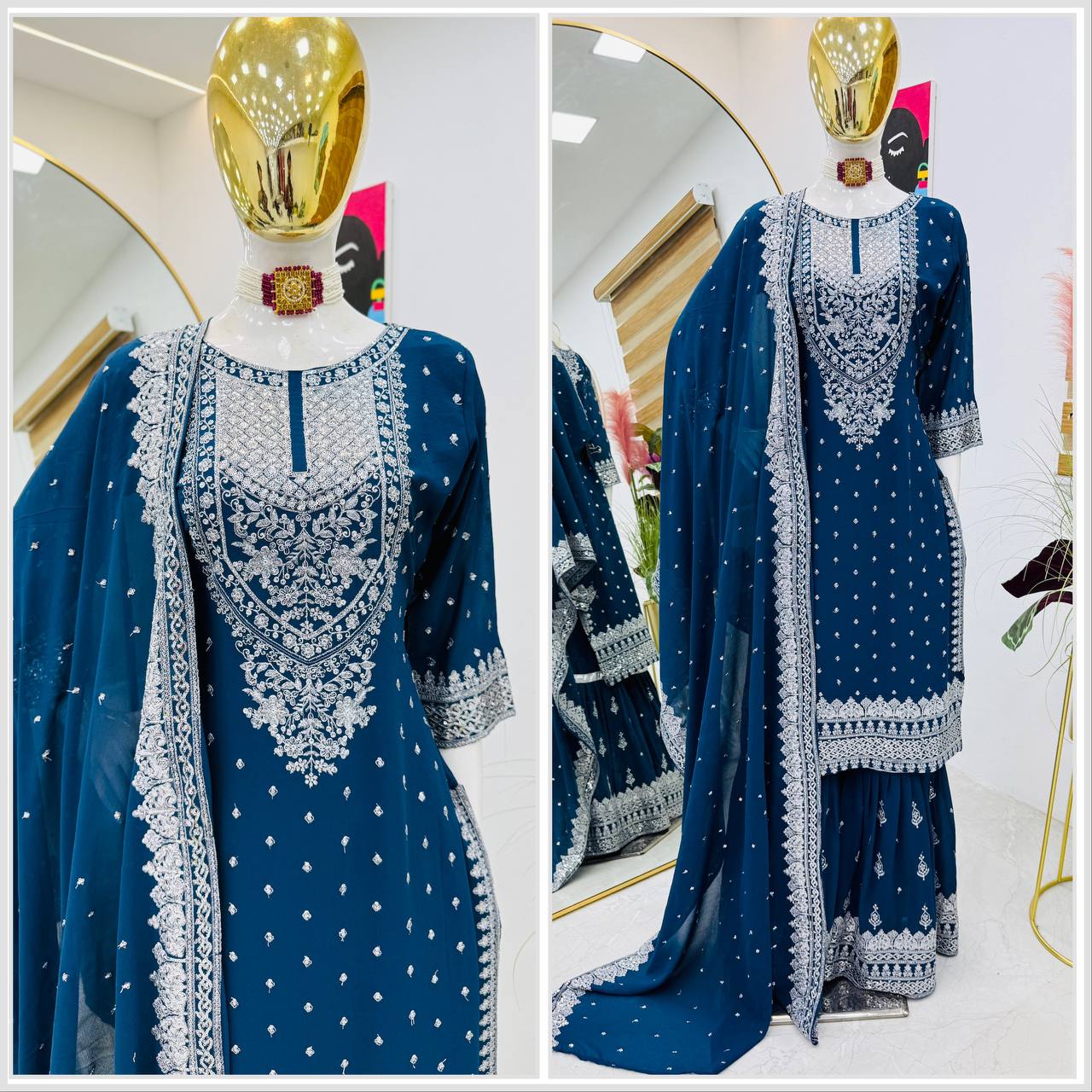 ZB-5041 – Fox Georgette Designer Sharara Suit Set - Blue
