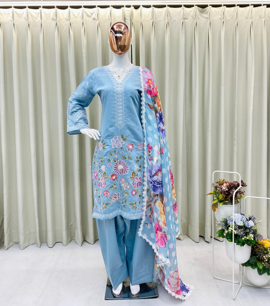 BE-373 – Designer Farsi Salwar Suit (3-Piece Set) - Blue