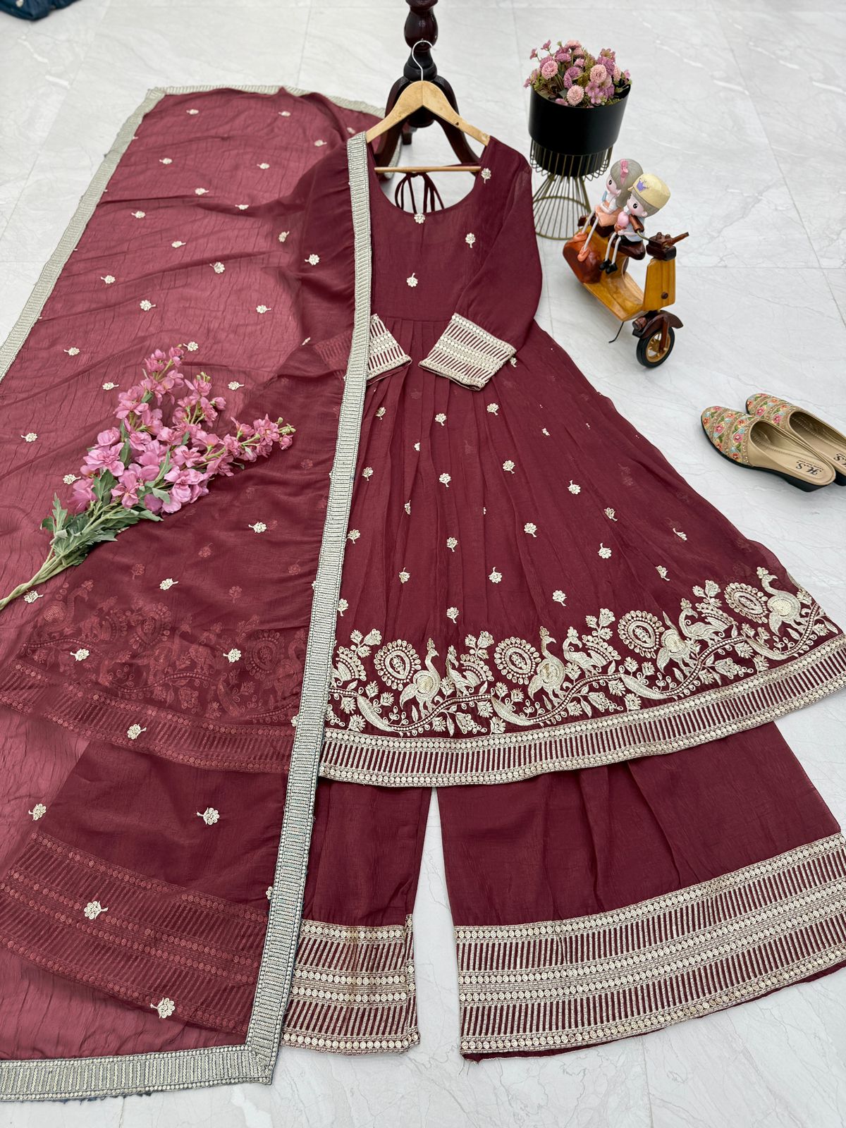 ZB-5055 – New Designer Party Wear Sharara Suit Set - Dark Brown