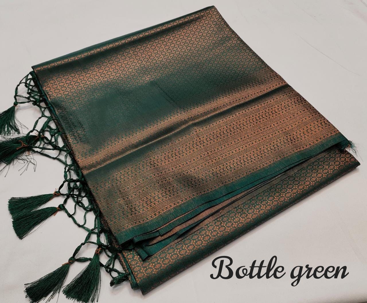 Kubera Pattu Soft Silk Saree – Elegant Jacquard Design - Bottle Green