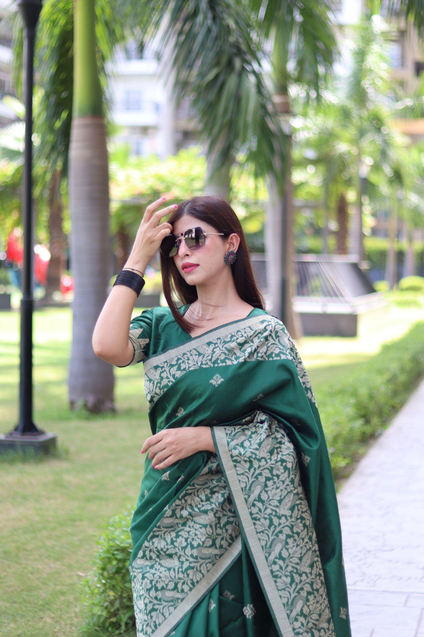 RUTRANG – Banglori Handloom Raw Silk Saree -Green