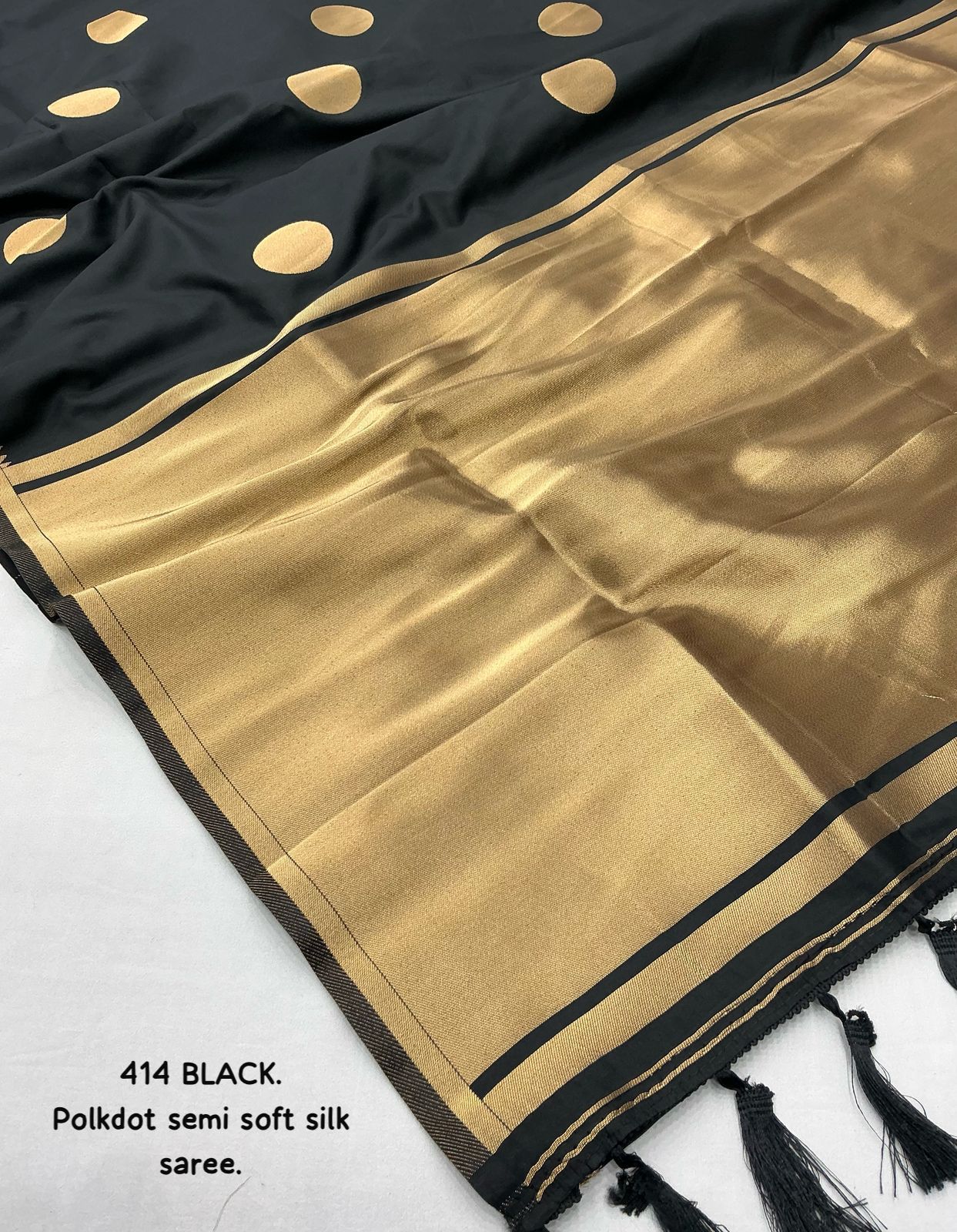 AK-414 BLACK POLKI – Elegant Semi Soft Silk Zari Woven Saree