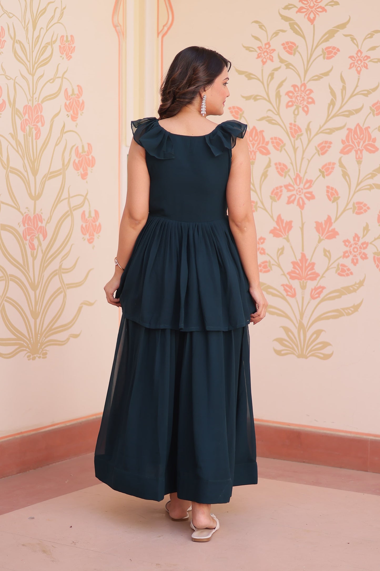 Peplum Style Gown with Bead Embroidery in Faux Blooming Fabric – KA-1175 Rama