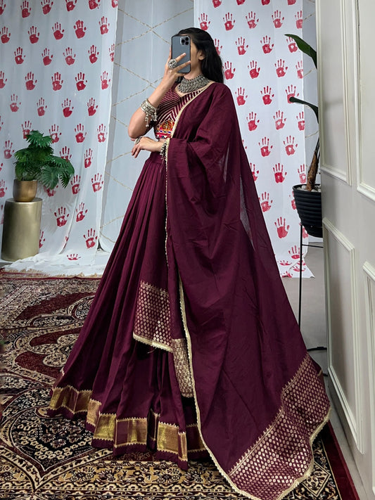 Navratri Special Chanderi Lehenga Choli with Zari & Mirror Gamthi Work – LNB1747WIN