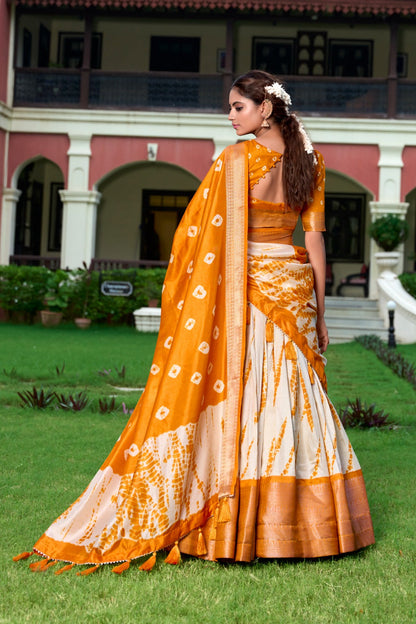 RAASHI Collection – Shibori Print Dola Silk Lehenga Choli Set MUSTARD