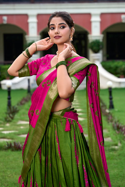 RAASHI Collection – Shibori Print Dola Silk Lehenga Choli Set PINK