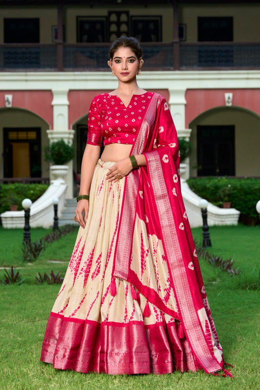 RAASHI Collection – Shibori Print Dola Silk Lehenga Choli Set RED
