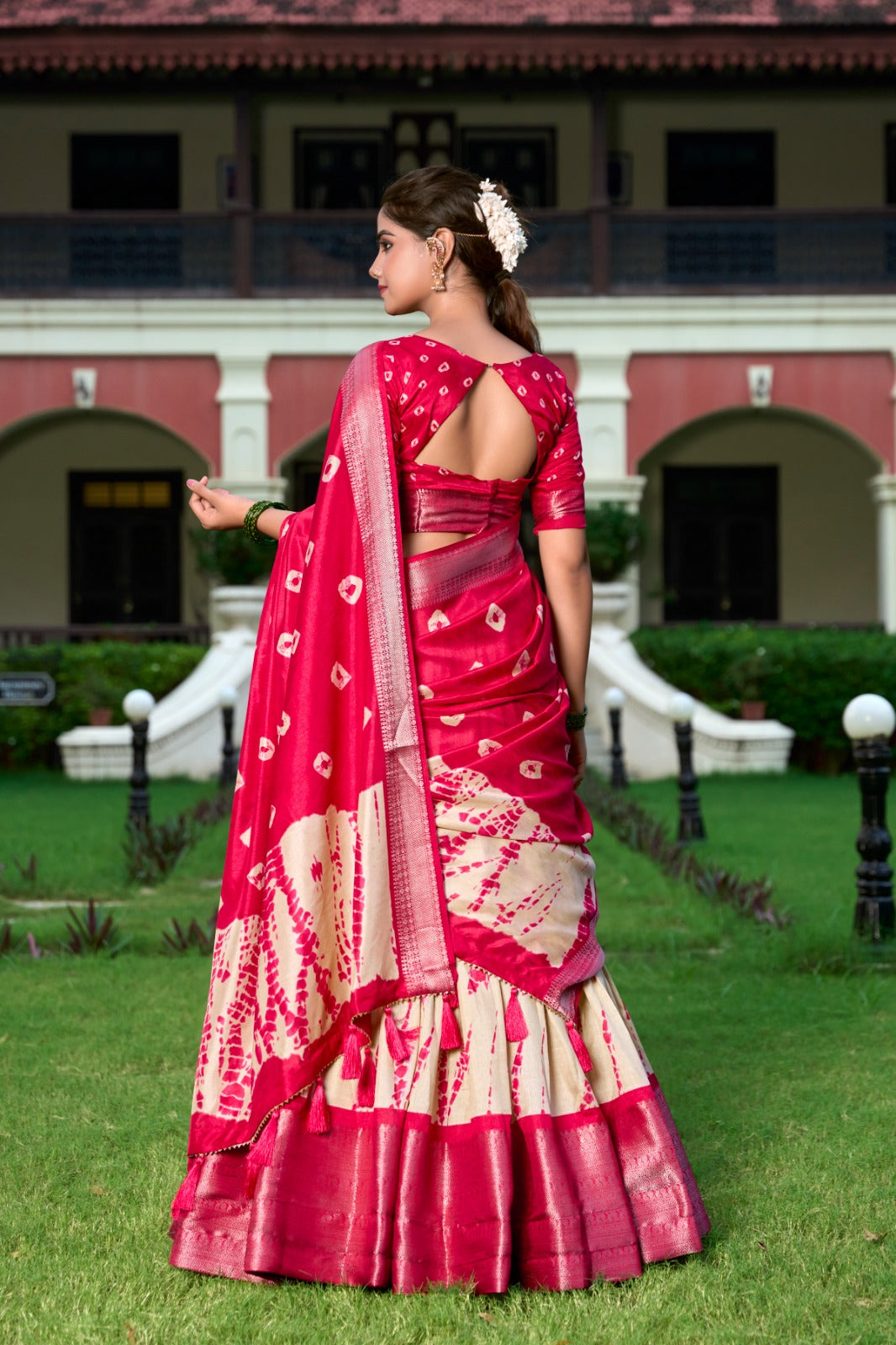 RAASHI Collection – Shibori Print Dola Silk Lehenga Choli Set RED