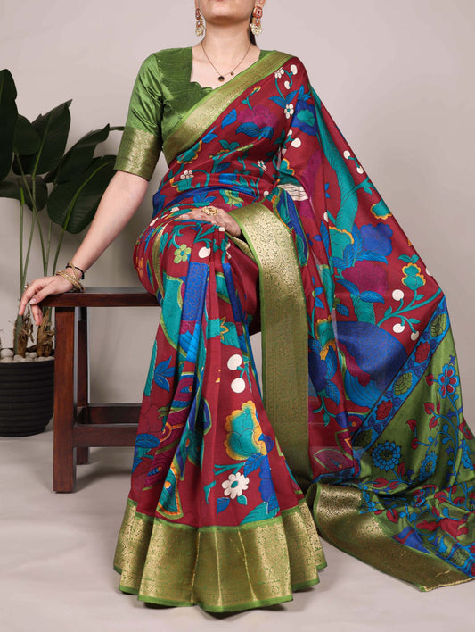 TASAR – The Soul of Silk | Elegant Printed Sarees with Zari Weaving -7047MRN