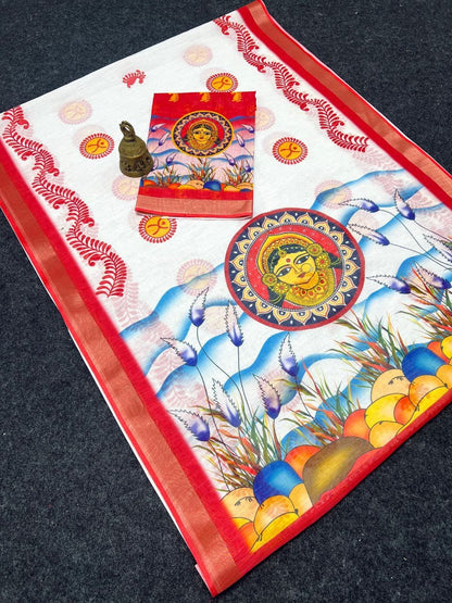 Devika Saree – MG468 | Graceful Linen Saree with Digital Print -A2