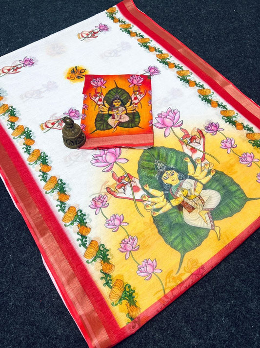 Devika Saree – MG468 | Graceful Linen Saree with Digital Print -A4