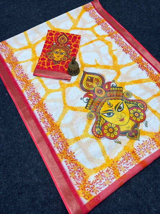 Devika Saree – MG468 | Graceful Linen Saree with Digital Print -A5