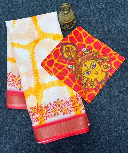 Devika Saree – MG468 | Graceful Linen Saree with Digital Print -A5