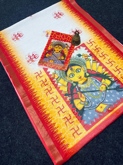 Devika Saree – MG468 | Graceful Linen Saree with Digital Print -A6