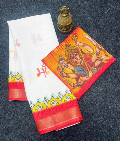Devika Saree – MG468 | Graceful Linen Saree with Digital Print -A7