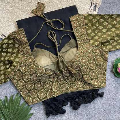 Khadi Cotton Silk Saree with Readymade Ajrakh Blouse – WF-02 A5