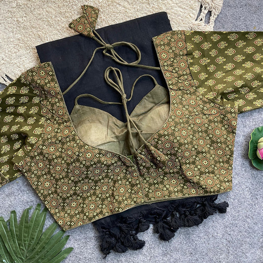 Khadi Cotton Silk Saree with Readymade Ajrakh Blouse – WF-02 A5