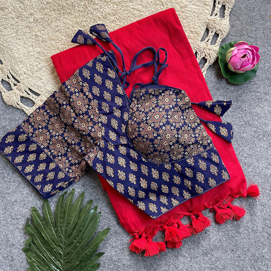 Khadi Cotton Silk Saree with Readymade Ajrakh Blouse – WF-02 A10