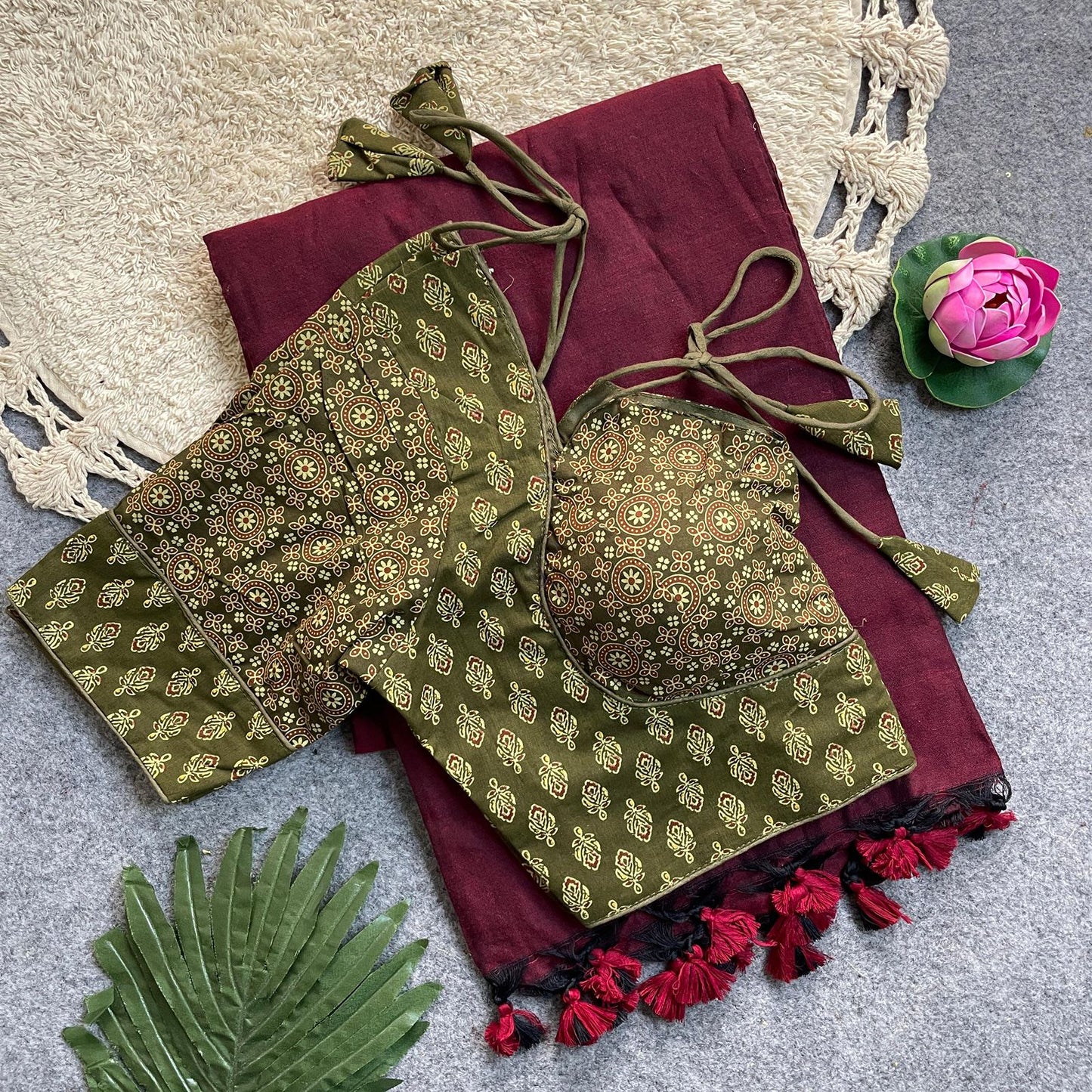 Khadi Cotton Silk Saree with Readymade Ajrakh Blouse – WF-02 A4