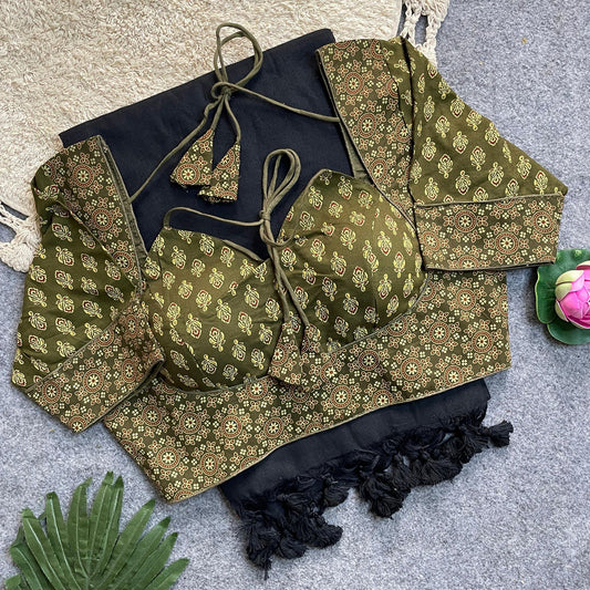 Khadi Cotton Silk Saree with Readymade Ajrakh Blouse – WF-02 A5