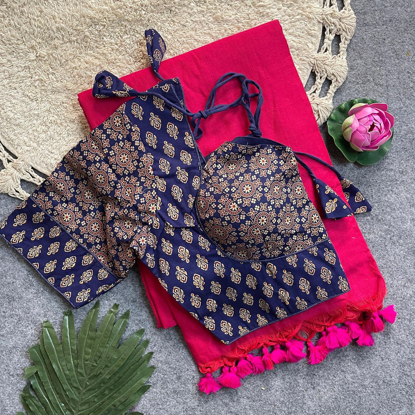 Khadi Cotton Silk Saree with Readymade Ajrakh Blouse – WF-02 A6