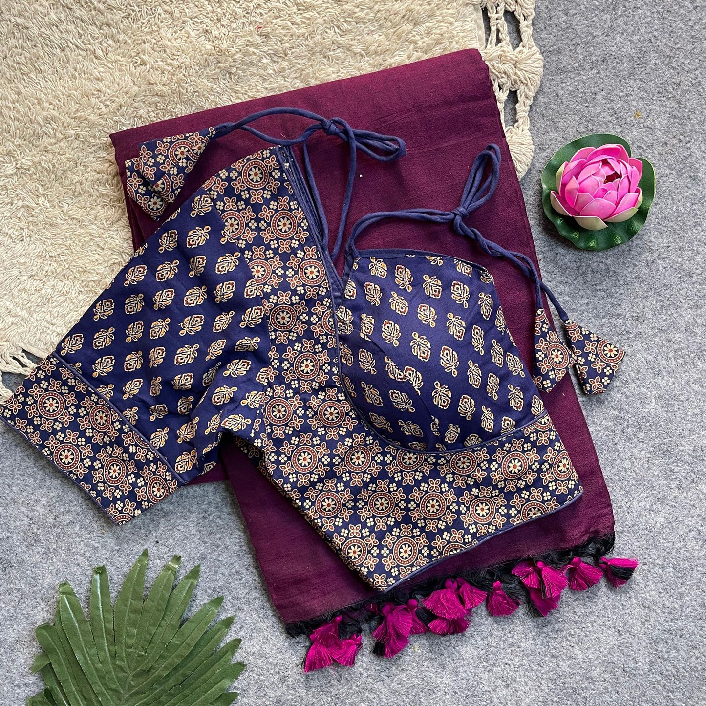 Khadi Cotton Silk Saree with Readymade Ajrakh Blouse – WF-02 A8