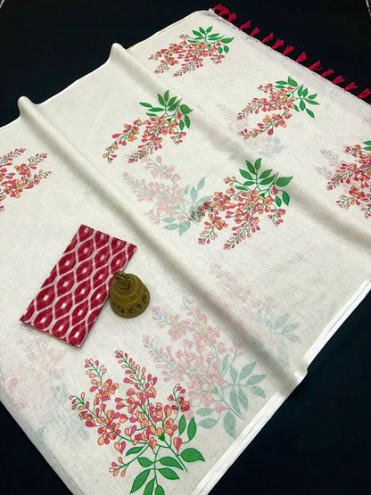 MG529 – Mangalya Linen Saree with Latkan Detail - Pink