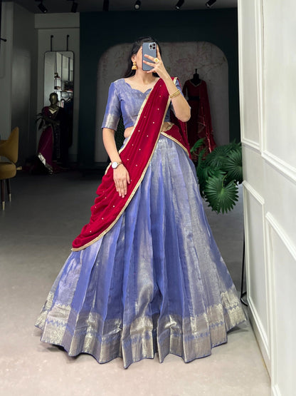 KESARIYA Collection – South’s Signature Weave in a Festive Lehenga Set - BLUE