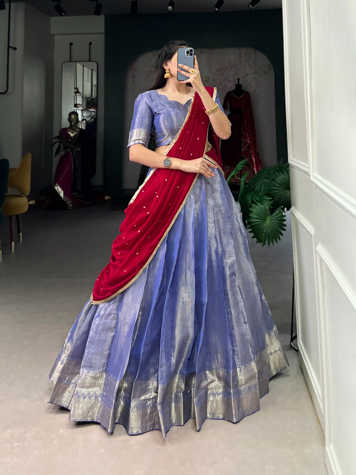 KESARIYA Collection – South’s Signature Weave in a Festive Lehenga Set - BLUE