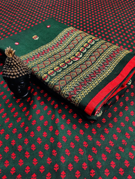 Linen Jute Silk Saree with HD Print, Foil Mirror Work & Latkan Pallu LJ3