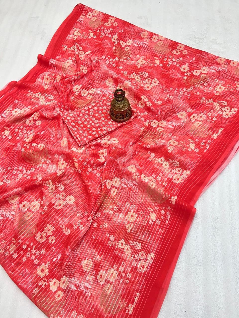 MG528 Georgette Saree with Digital Print & Crochet Sequin Work