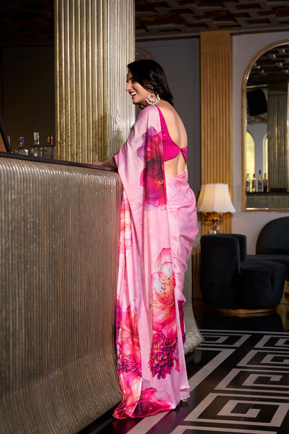 MIKELI Satin Silk Printed Saree with Moonga Silk Hotfix Blouse – YNF7026LPI
