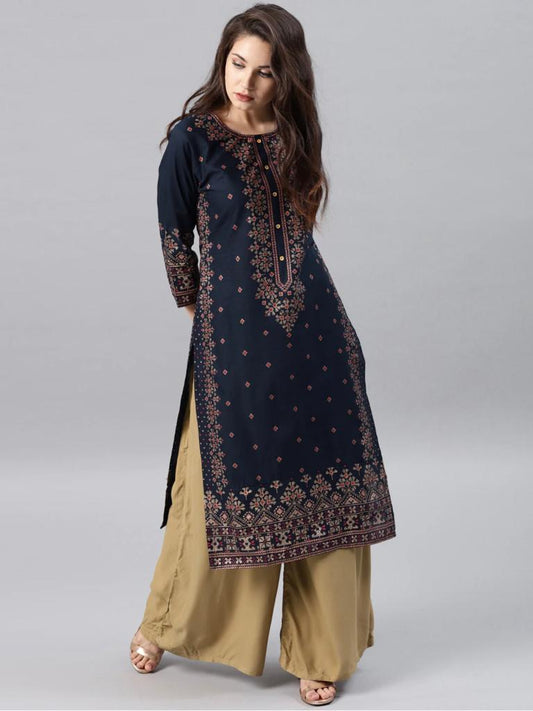 Heavy Rayon Kurti with Foil Work - Blue