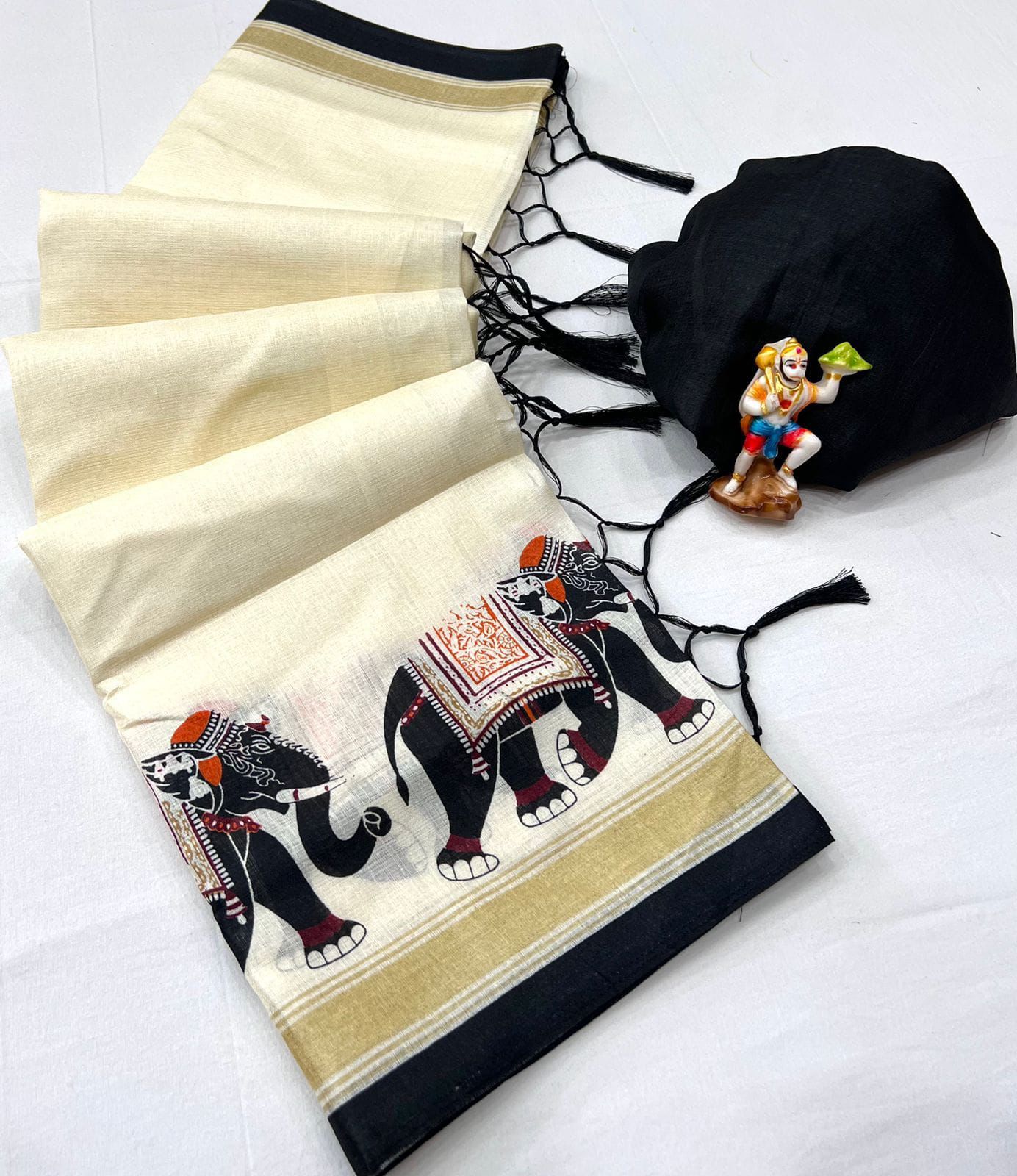 Khadi Silk Saree with HD Ikkat Style Print & Tassels