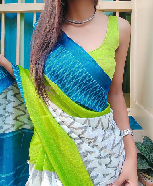 Khadi Silk Saree with HD Ikkat Print & Tassel Pallu - G1