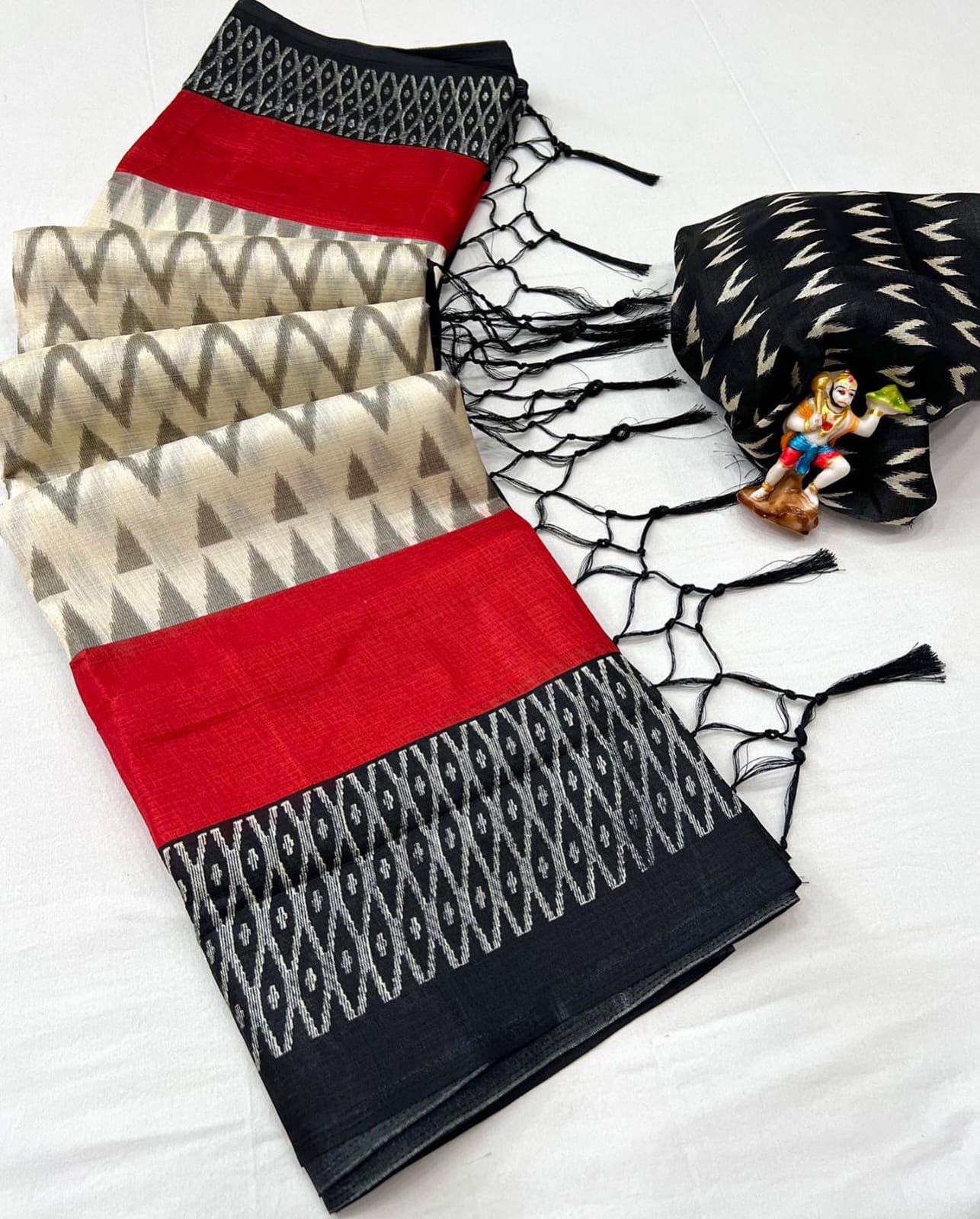 Khadi Silk Saree with HD Ikkat Print & Tassel Pallu - G2