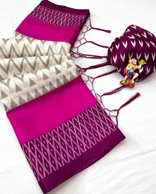 Khadi Silk Saree with HD Ikkat Print & Tassel Pallu - G3