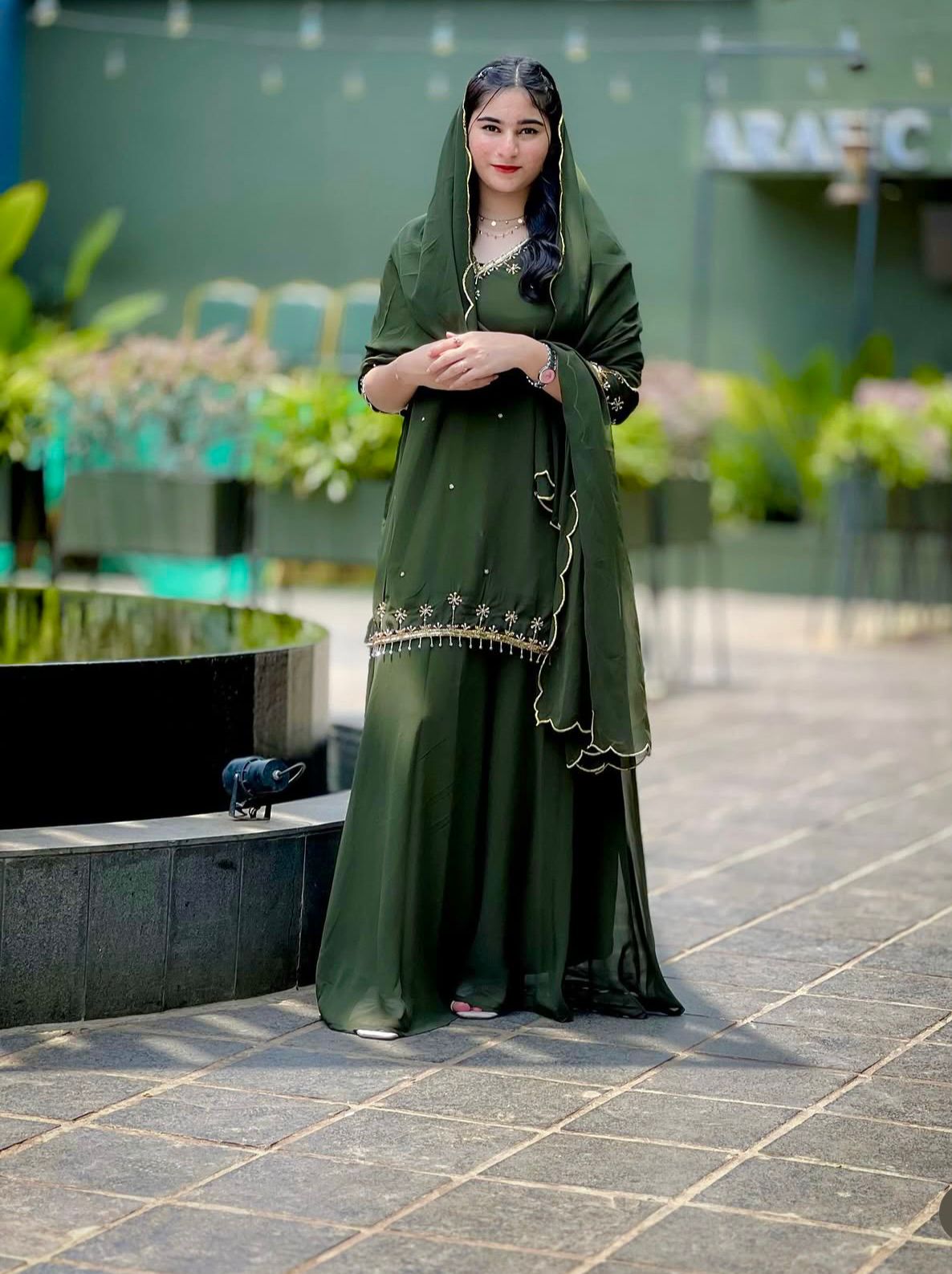 WW-1204 – Fox Georgette Top-Sarara-Dupatta Set - Green